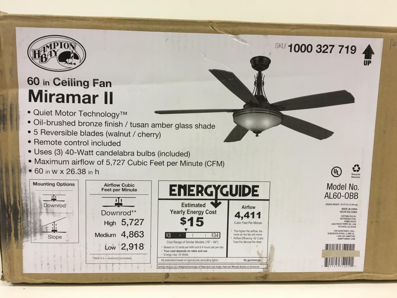 Miramar Ii 60 In Indoor Weathered Bronze Ceiling Fan With Light Kit And Remote Control