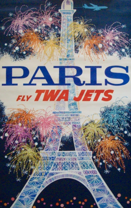 Vintage Airline Poster - Paris, TWA