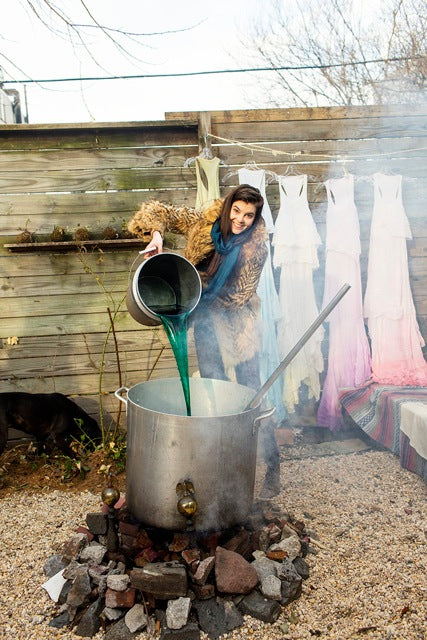 Audrey tie-dying dresses with organic dyes