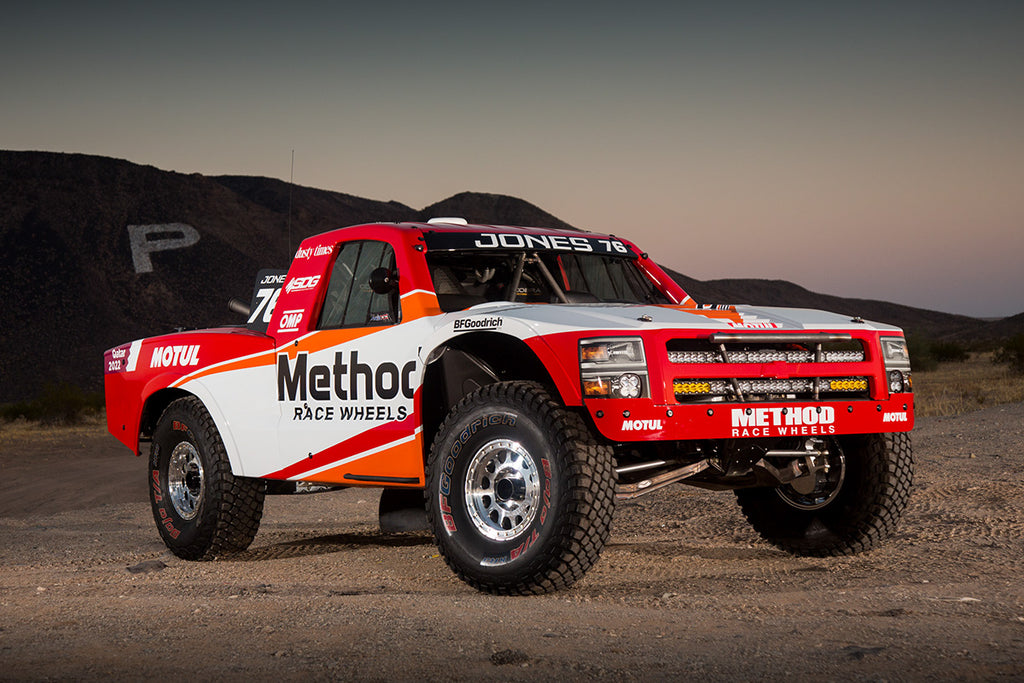 Jesse Jones Mason Trophy Truck with Method Race Wheels at sunset.