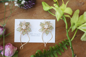 Light Green Three Layer Flower with Wave Hoop Earrings