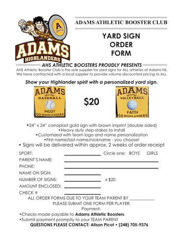 yard sign order form