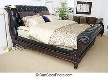 Load image into Gallery viewer, Ralph Lauren Apt No. 1 Clivedon Button Tuft Leather Mahogany King Sleigh Bed