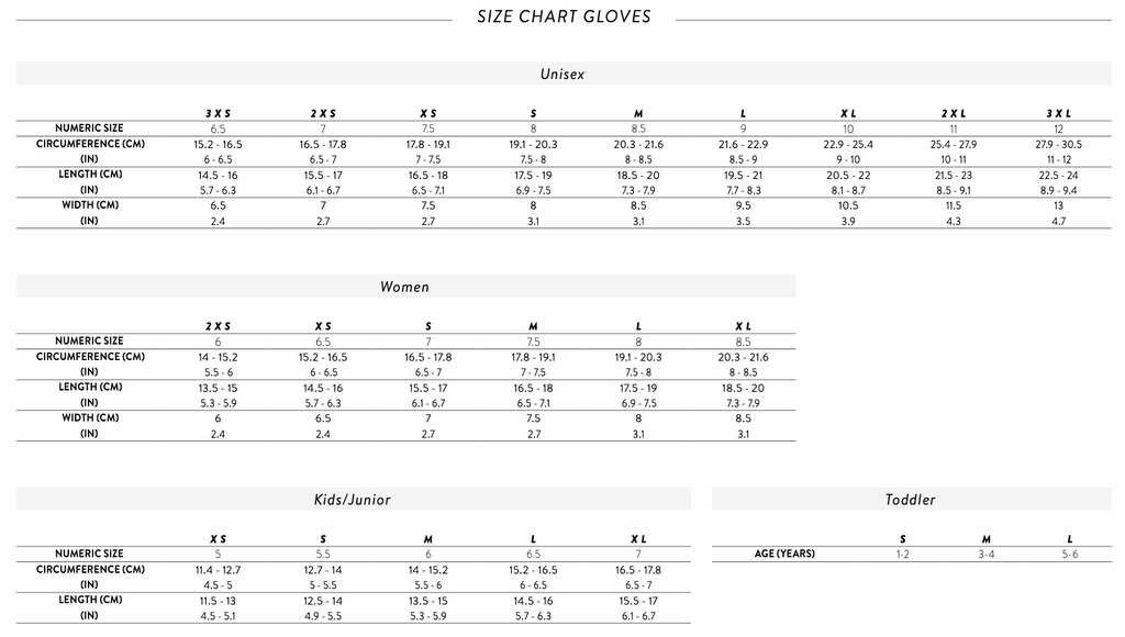 Scott Gloves Size Chart