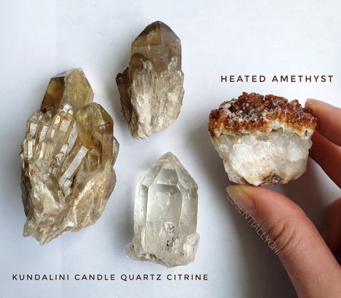 Kundalini Candle Quartz Citrine vs Heated Amethyst Cluster