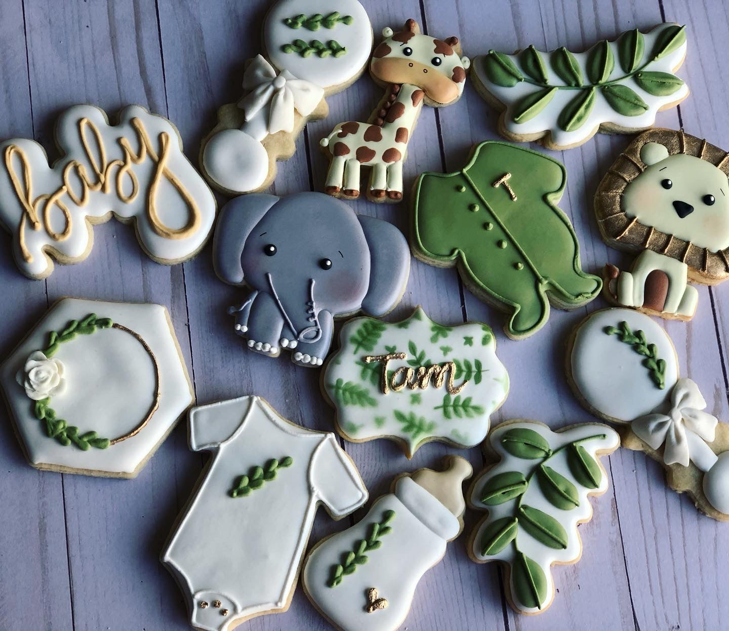 safari animal baby shower cookies