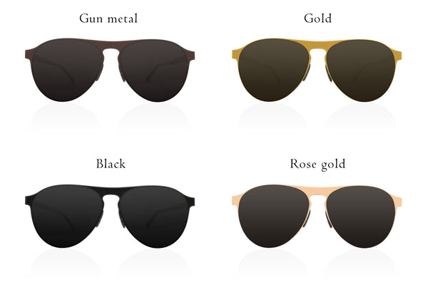Alla våra olika färger på bågen för Scout Aviator Folding solglasögon.