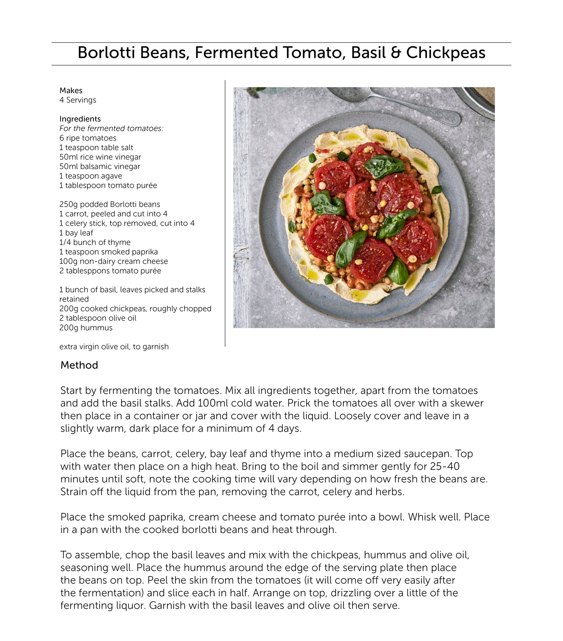 Borlotti beans, fermented tomato, basil recipe 