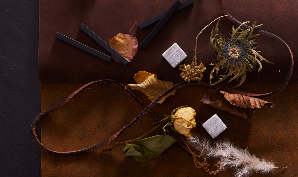 graphite dried flowers leather