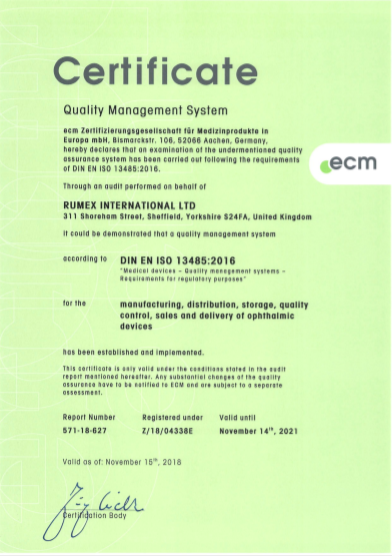 ISO 13486:2016 UK certificate for Rumex
