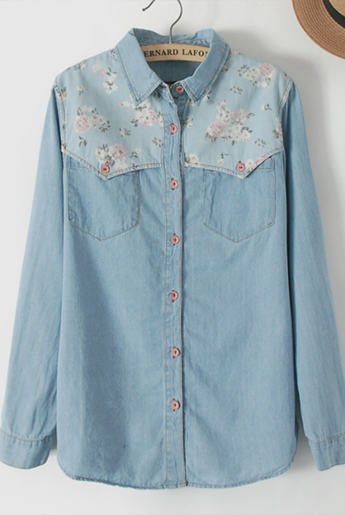 covered in roses denim shirt