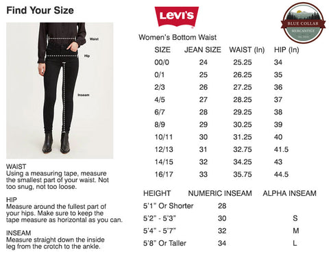 Ladies Levi's Sizing Chart