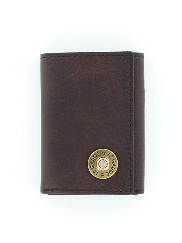 Nocona N5429902 Outdoor Tri-fold Wallet with 12 Gauge Concho in Cherry Brown