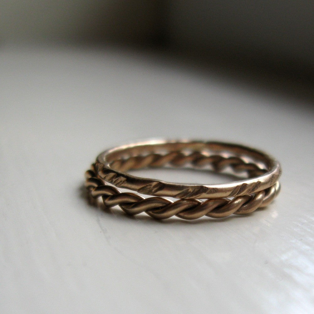 Rustic textured gold stacking ring - Unique Wedding Rings