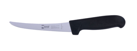 An  IVO Ergocut 6" Black Curved Boning Knife With Safety Tip