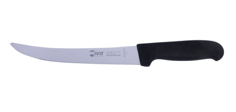 Un cuchillo de carnicero curvo negro IVO Ergocut de 8" con punta de seguridad