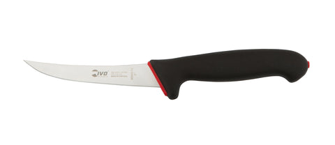 An IVO DuoPrime 5" Black Semi-Flex Curved Boning Knife