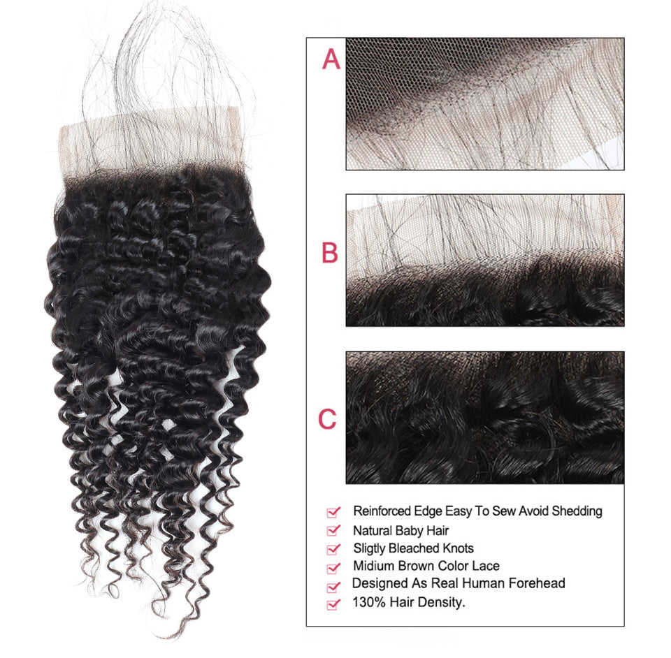 Indian Kinky Curly Hair 4 Bundles with Lace Closure