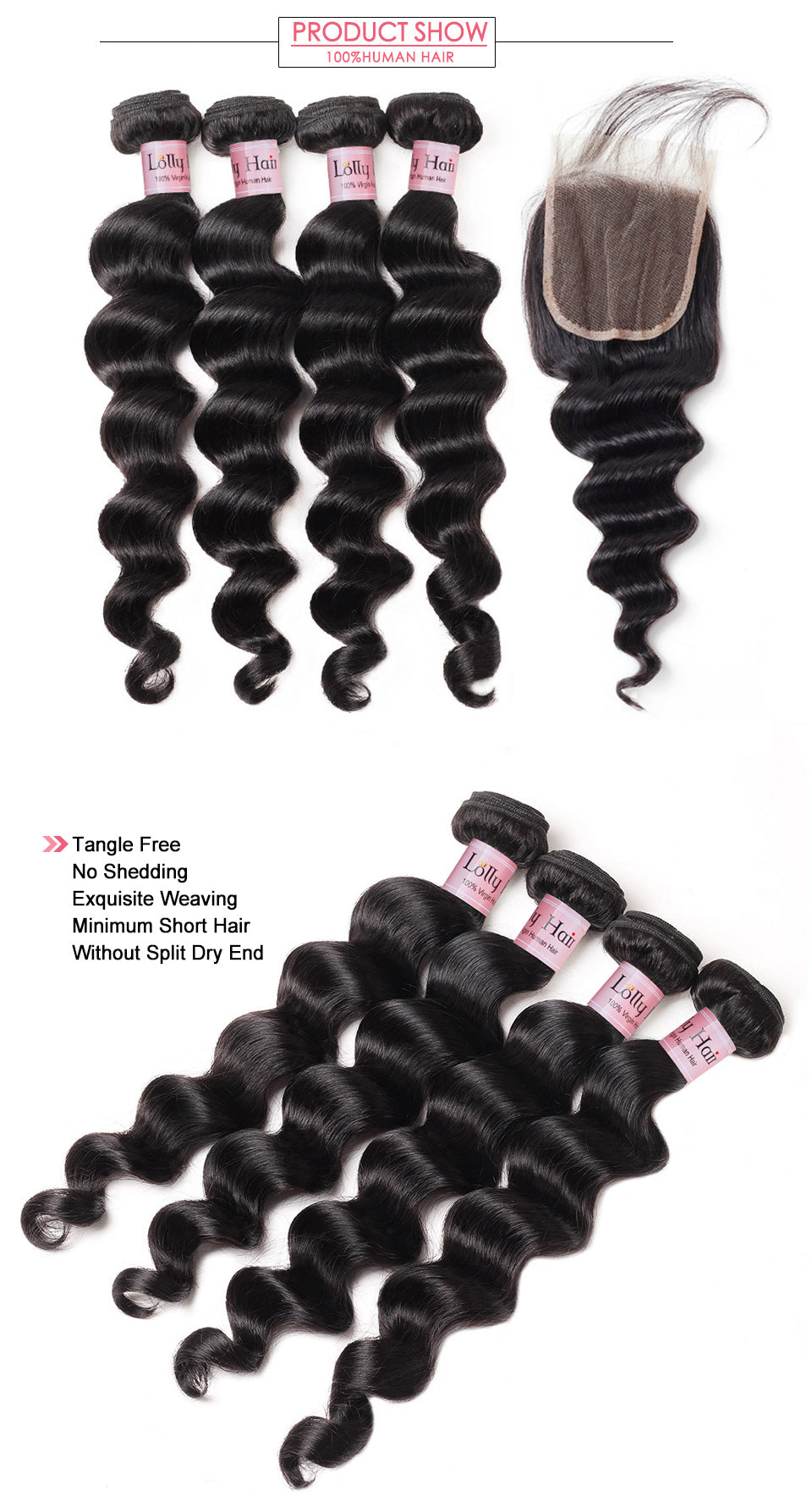 9A Indian Virgin Human Hair 4pcs Loose Deep Wave Weaves with Closure