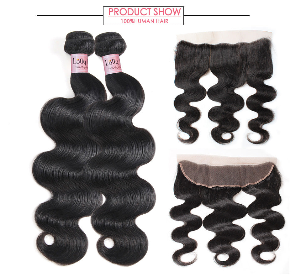 lolly Body Wave Virgin Hair 2 Bundles with Ear to Ear Lace Frontal closure brazilian peruvian malaysian indian hair weaves