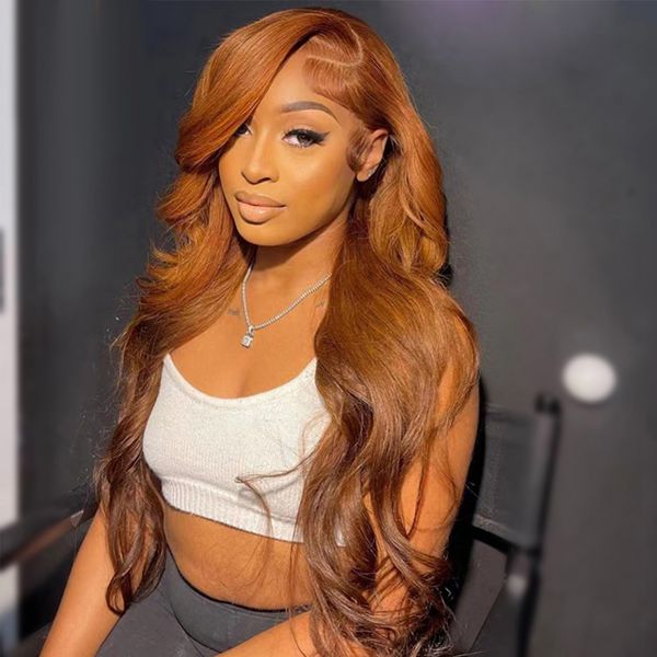 Ginger Copper Brown 13x4 Lace Front Wigs Body Wave Human Hair Wigs For Black Women