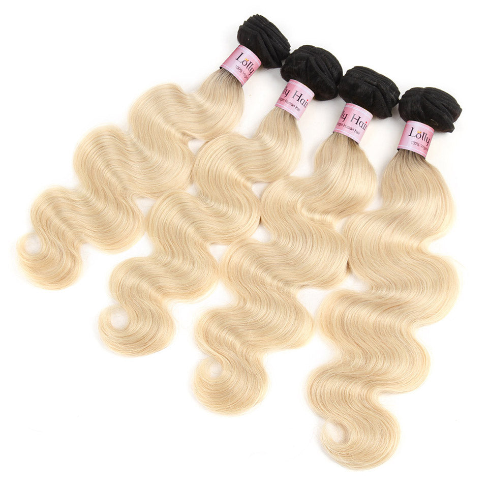 Lolly Hair 4pcs Dark Root Body Wave Human Hair Weave Ombre Blonde