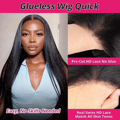 Straight HD Glueless Human Hair Wigs Pre Cut 4x4 Lace Closure Wig Dome ...