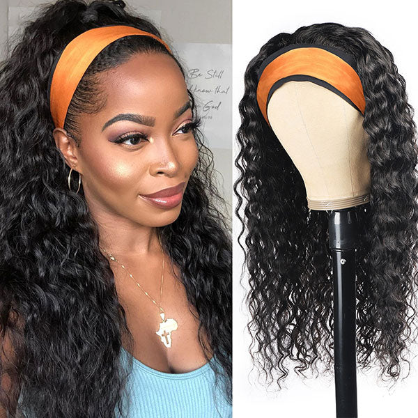 Water Wave Headband Wigs Glueless Human Hair Wigs With Scarf Half Wig |  LollyHair | Reviews on Judge.me