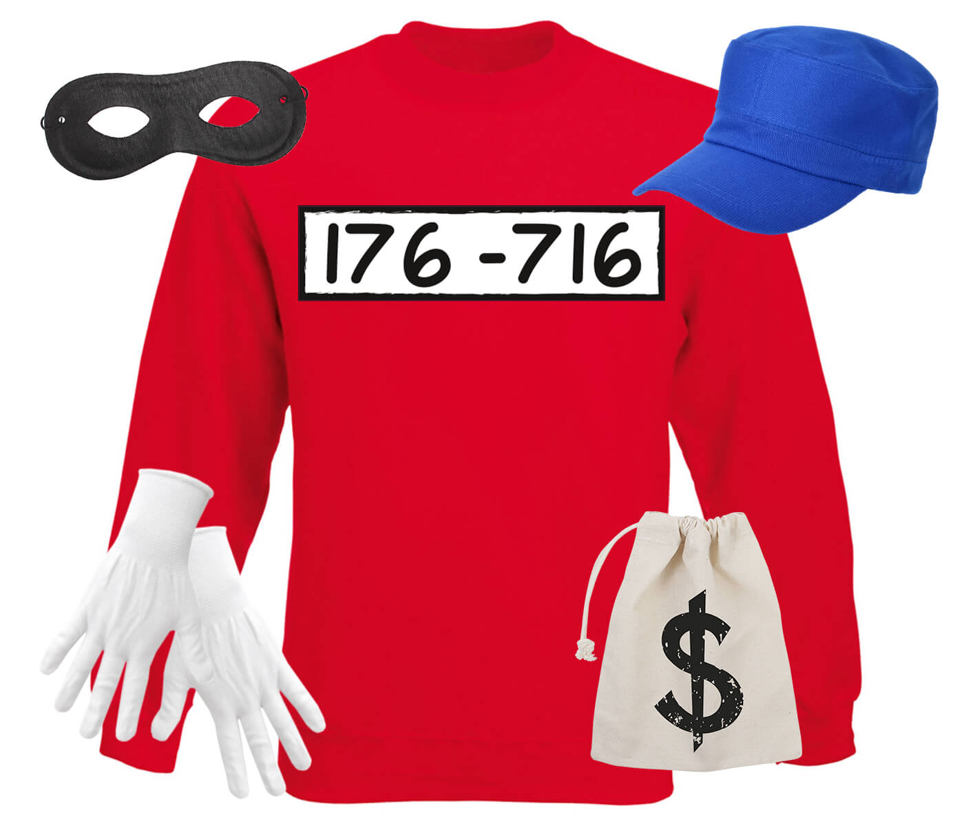 Alsino Panzerknacker Long Sleeve Langarm 100% Baumwolle Banditen Räuber Komplett Set - Party Outfit mit Zubehör XXL