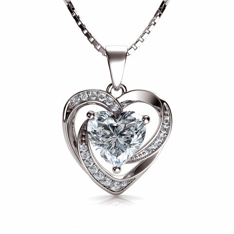 14k white gold heart necklace for women - Zirconia Crystals by DEPHINI