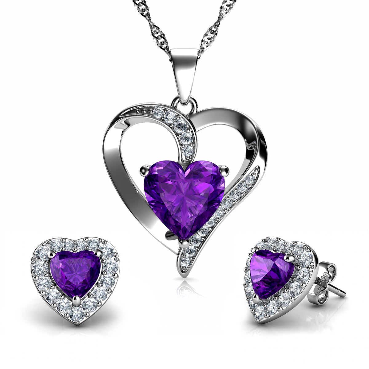 Purple Jewellery SET Heart Necklace & Earrings DEPHINI