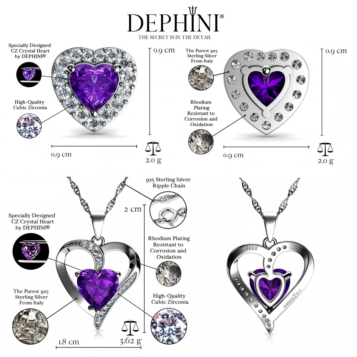 Purple Jewellery SET Heart Necklace & Earrings DEPHINI