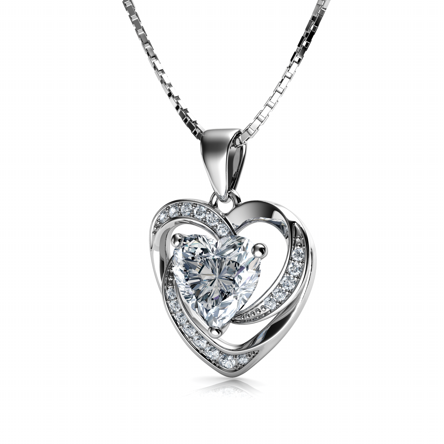 White Heart Necklace 925 Sterling Silver CZ Crystal DEPHINI