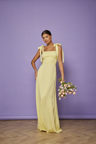 Allegra Satin Tie Shoulder Dress in Yellow