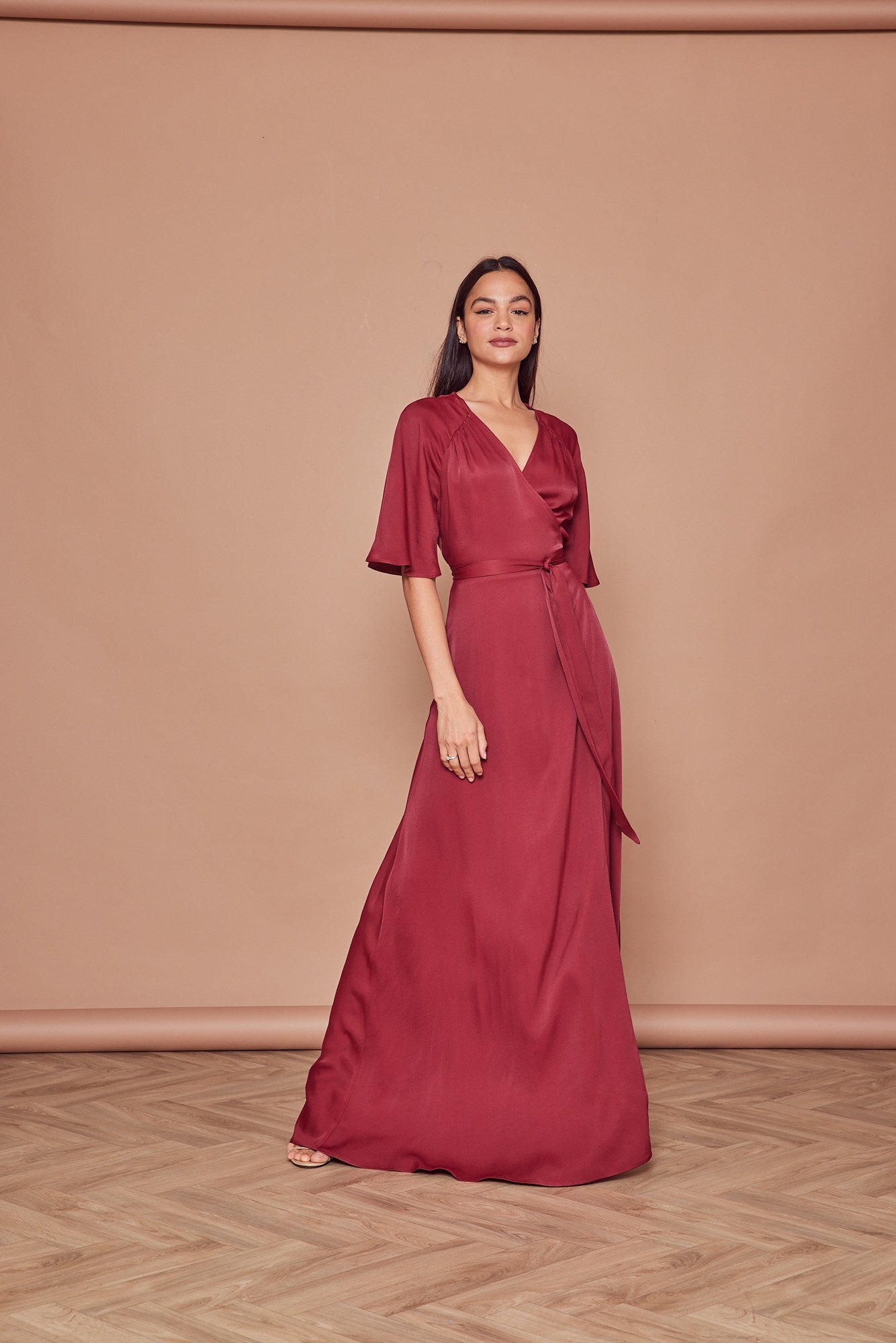 Margot Satin Wrap Dress - Burgundy - Maids to Measure