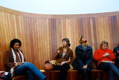 Translator Sarah Valentine reads in the James Turrell Skyspace in the Henry Art Gallery