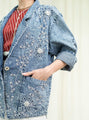 Maxi denim jacket | White embroidery | Vintage 1980s - Sugar & Cream Vintage