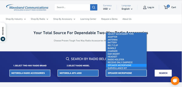 Selecione o acessório de rádio