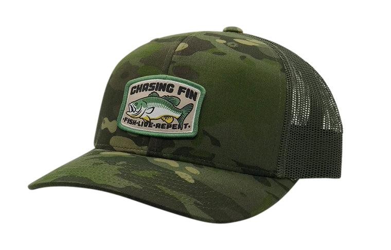 Bass Catcher Green Camo Trucker Cap (Curved Bill)