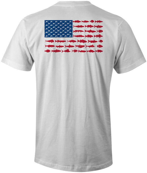 Distressed American Fish Flag T Shirt White Fish Hook Bracelets