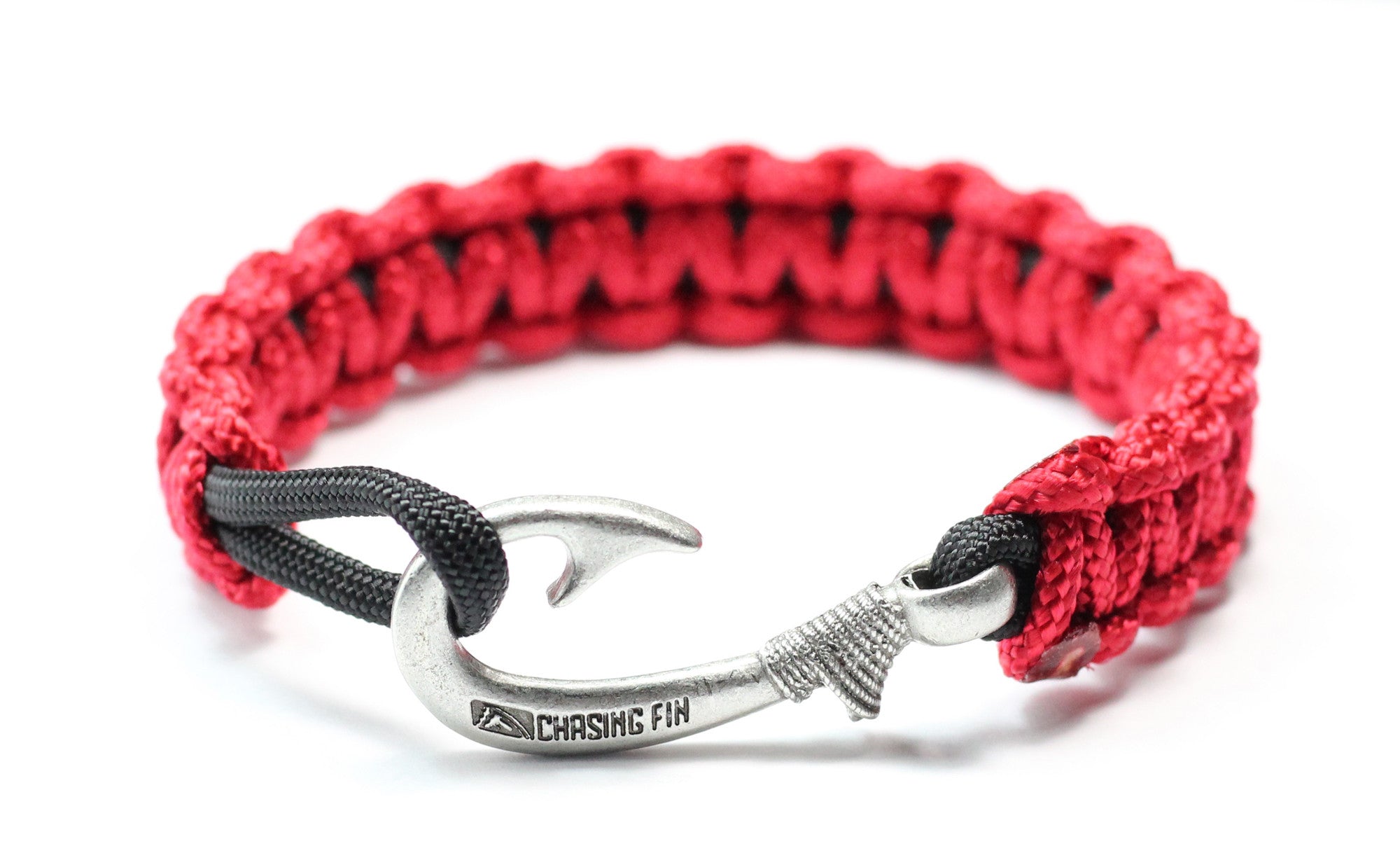 New Slim Cobra Braid Fish Hook Bracelet (Red & Black)