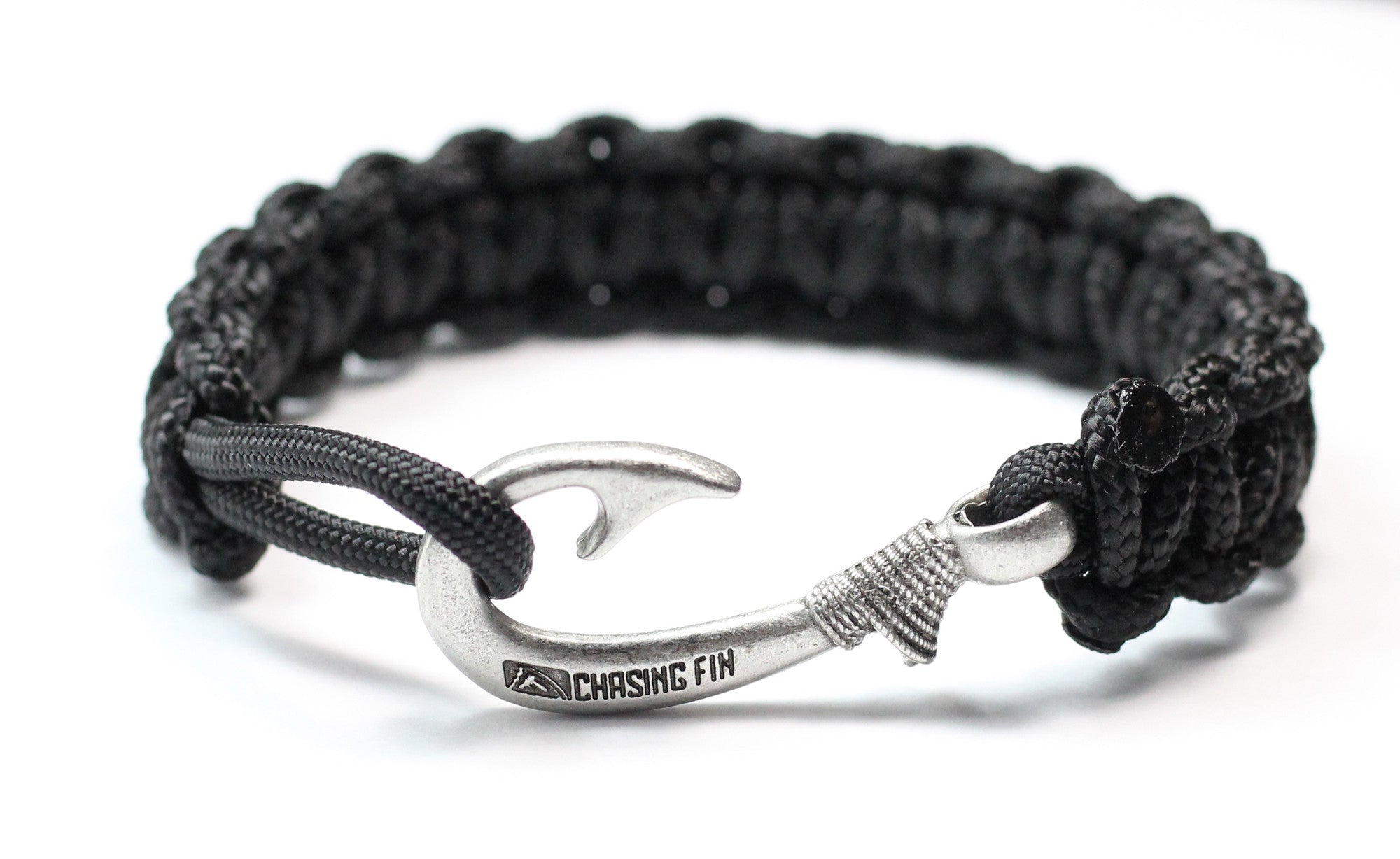 New Slim Cobra Braid Fish Hook Bracelet (Solid Black)