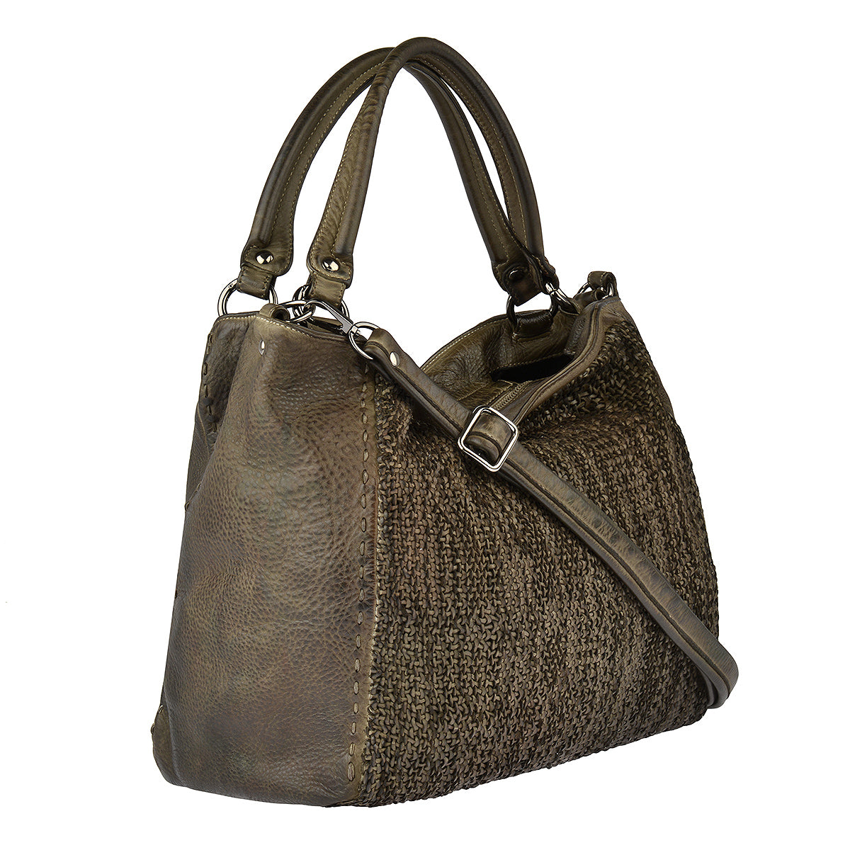 Reptileâs House Leder Handtasche WAVE in Khaki