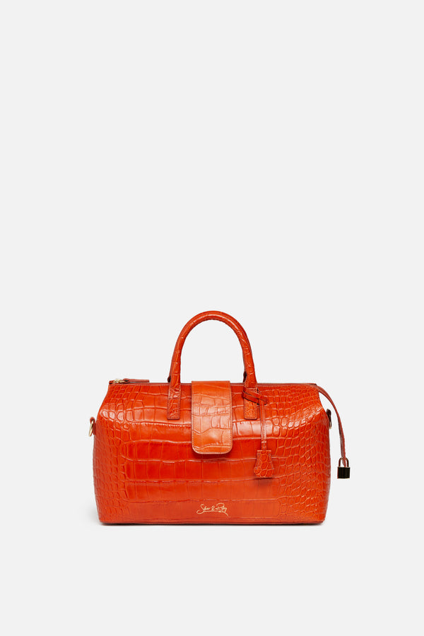 Avalon Crocodile-Embossed Handbag And Wallet Set (gray)