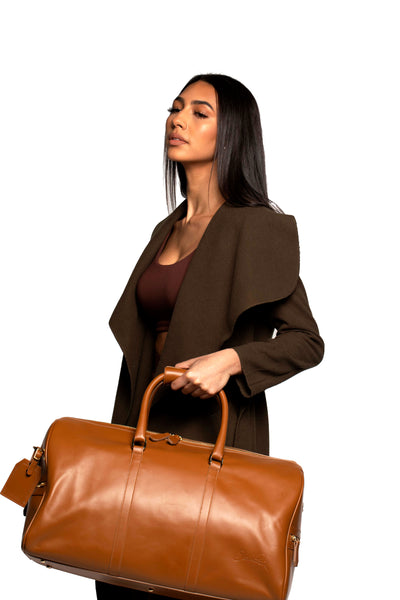 Carryall Duffle Leather Bag in Camel Brown | Silver & Riley