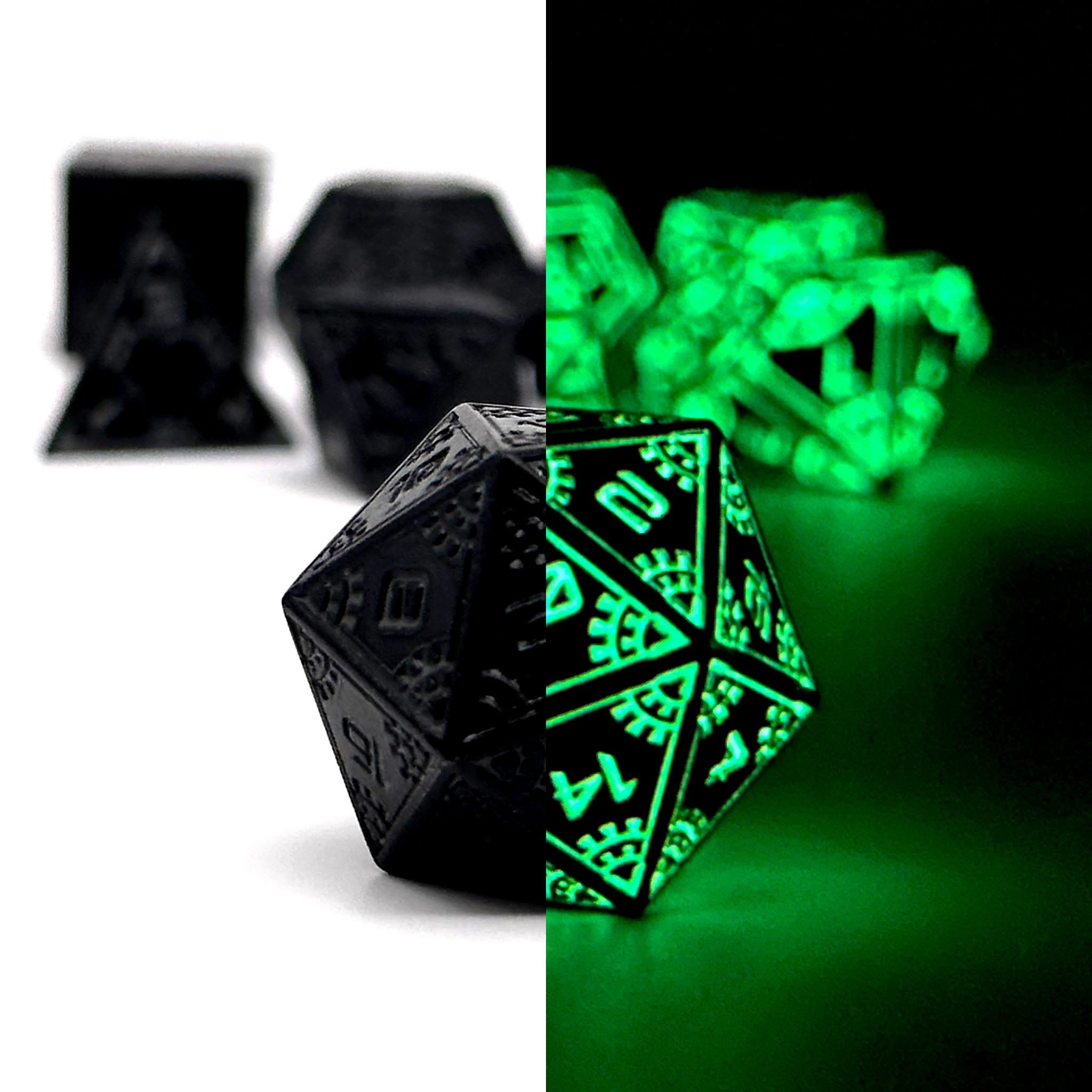 Norse Foundry BLACK HOLE - SPACE DICE 7 PIECE RPG SET | GLOWS IN THE DARK