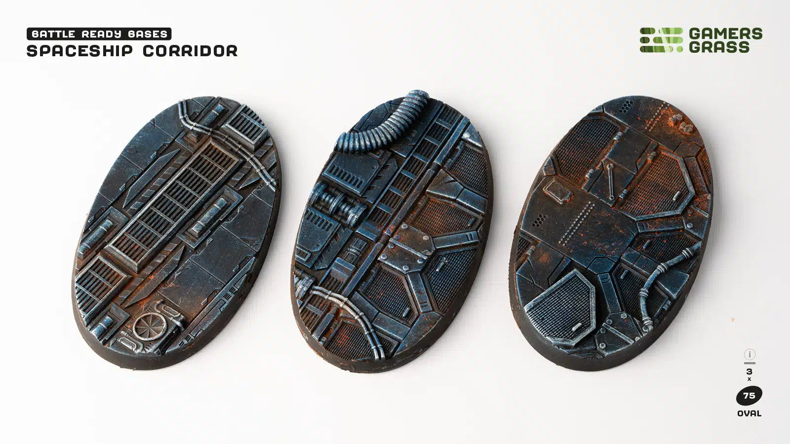 Gamers Grass: Spaceship Corridor Bases, Oval 75mm (x3)