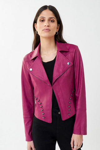 Joseph Ribkoff Zipper Accent Faux Suede Jacket