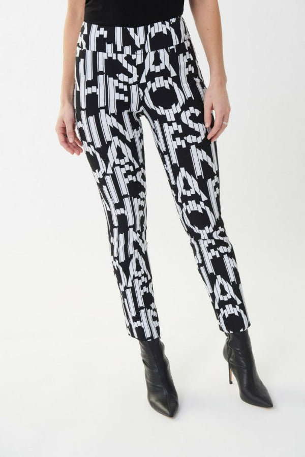Joseph Ribkoff 223271 Black/Vanilla Alphabet Print Pull On Cropped Pants