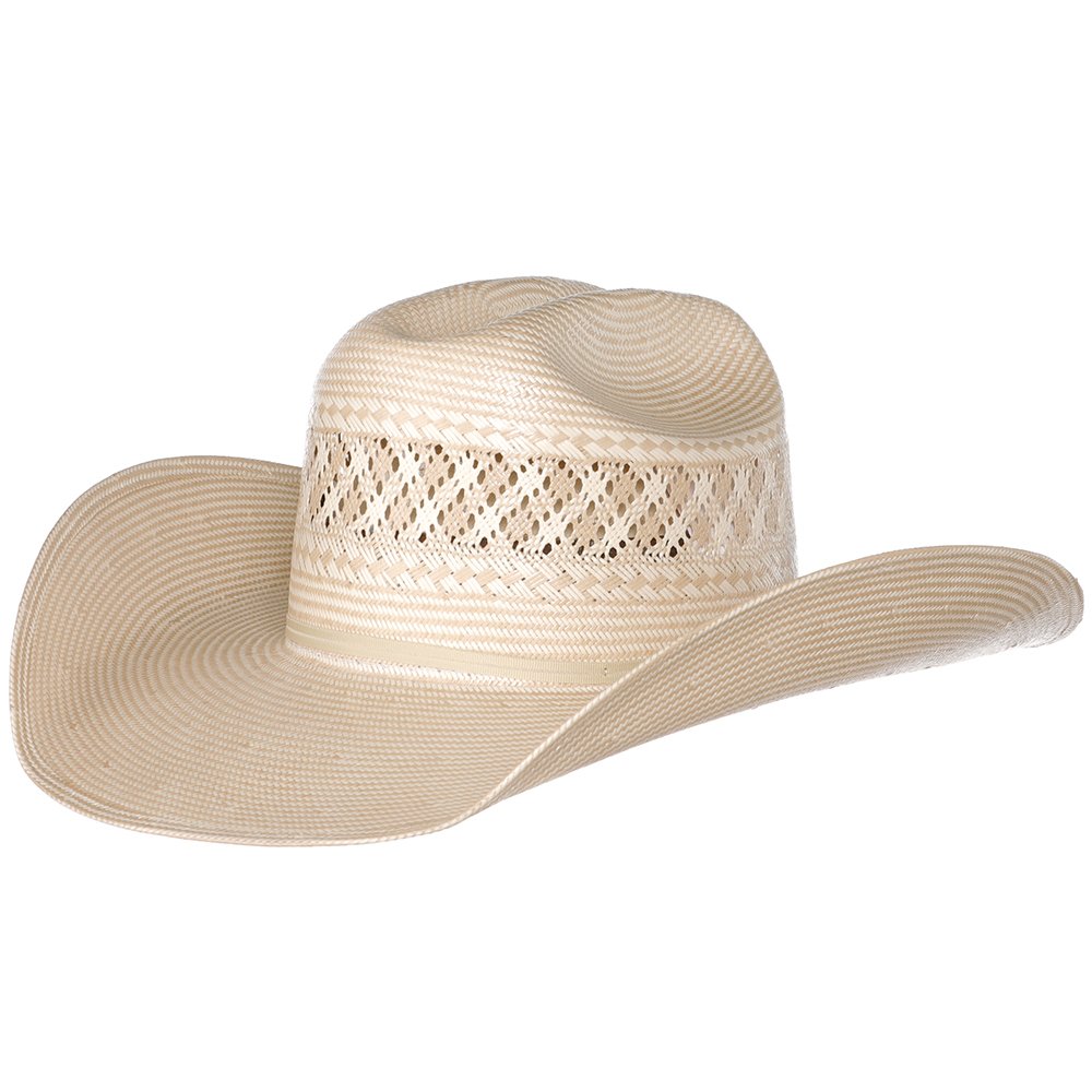 Image of American Hats Two Tone Vented Ivory and Tan Rancher Crease Straw Hat
